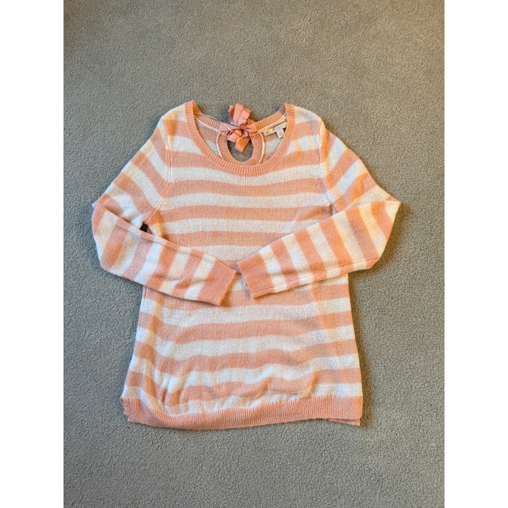 LC Lauren Conrad Peach White Striped Ribbon Back Knit Sweater XL Womens